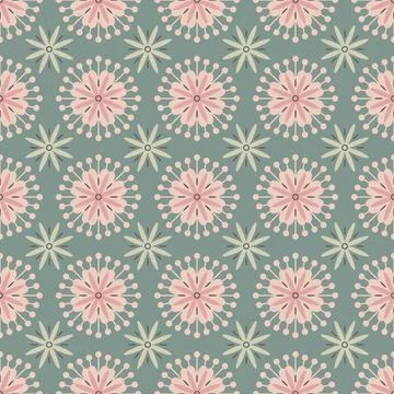 Shabby chic ornament. Seamless pattern with abstract flowers on pink background Stock Illustration