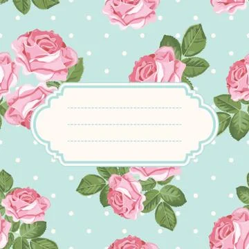 Shabby chic rose seamless pattern on polka dot background Stock Illustration