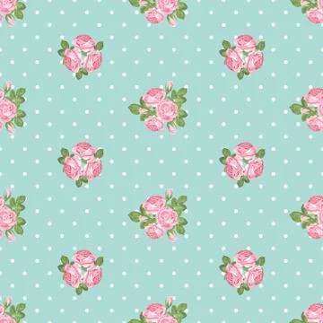 Shabby chic rose seamless pattern on polka dot background Stockillustratie