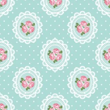 Shabby chic rose seamless pattern on polka dot background Illustrazione stock