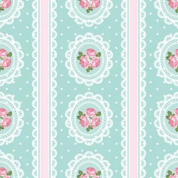 Shabby chic rose seamless pattern on polka dot background 스톡 일러스트
