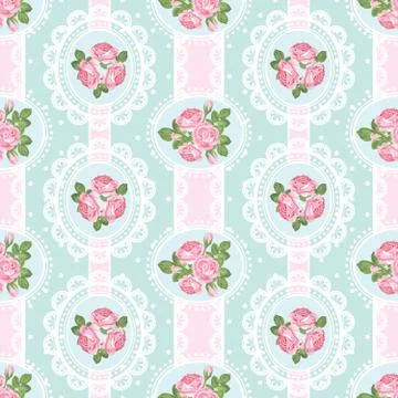 Shabby chic rose seamless pattern on polka dot background Stock Illustration