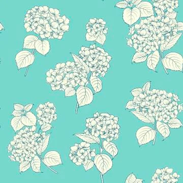 Shabby chic style pattern with blooming hydrangea. Illustrazione stock