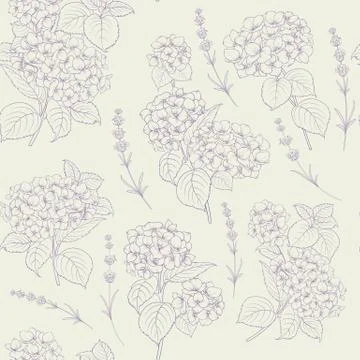 Shabby chic style pattern with blooming hydrangea. Stockillustratie