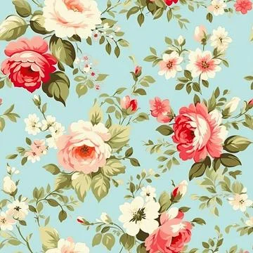 Shabby,Chic,Flowers,Pattern,Seamless Stock Illustration