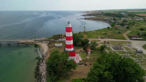 Shabla Light house. The oldest lighthouse on the Bulgarian Black Sea Stock Footage 256037270