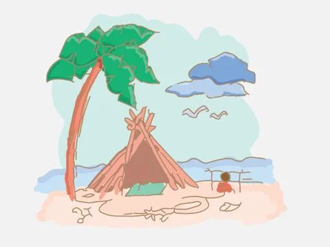 Shack on the edge of the sea Stock Illustration