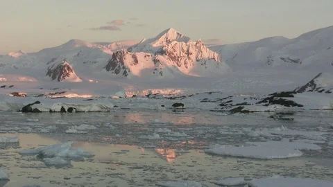 Shackleton Mountain on the Antarctic Peninsula on a winter evening Video stock 99507686
