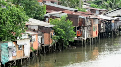 Shacks on the Saigon River - Ho Chi Minh City (Saigon)  Vietnam Stock Footage 45387386