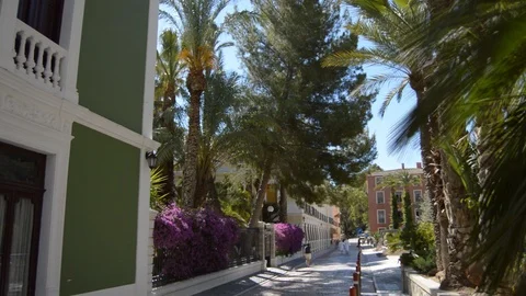 From The Shade Red Building Main Square Stock Footage 86475383