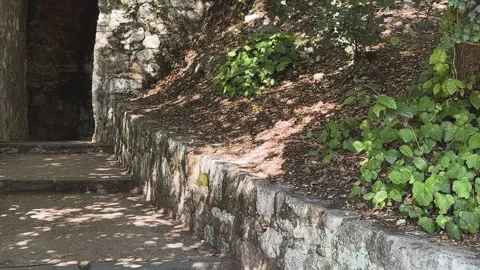 Shaded Stone Path Through Castle Hill Ruins in Nice Stock Footage 344052628