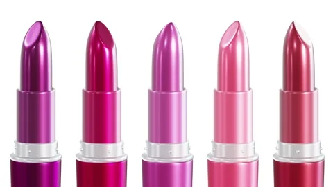 Shades of pink shiny lipsticks set 3D animation with alpha Stock-Footage 166066053