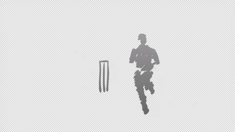 Shading of A hand drawn man playing cricket and running on transparent back.. Stock Footage 249590937