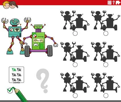 Shadow activity with cartoon robots characters Stock Illustration