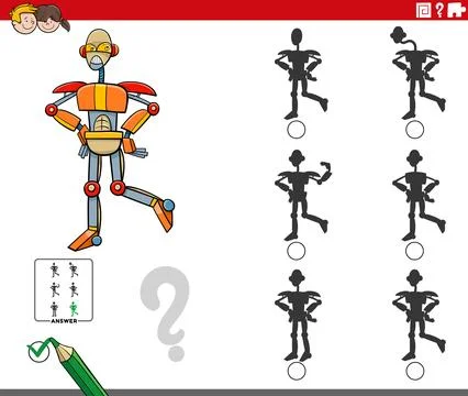 Shadow activity game with cartoon robot character Stock Illustration