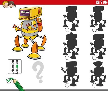 Shadow activity game with cartoon robot fantasy character Stock Illustration