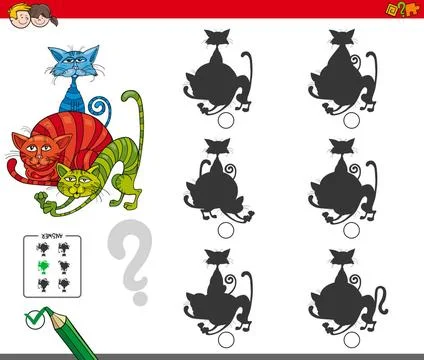 Shadow activity game with cat characters Cartoon Illustration of Finding t... Foto stock
