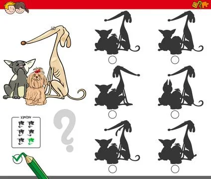 Shadow activity game with dog characters Cartoon Illustration of Finding t... 스톡 사진