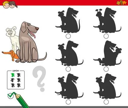 Shadow activity game with dog group Cartoon Illustration of Finding the Sh... Foto stock
