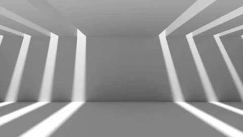Shadow and light in a large, white, corridor. Stock Footage 174884455