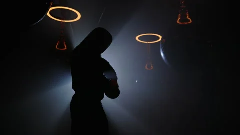 Shadow of the beard boxer man wearing boxing gloves and is ready to the training Stock Footage 213331227
