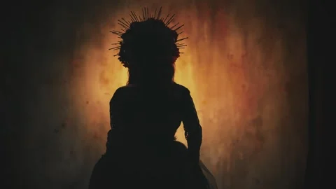 Shadow black unrecognizable silhouette gothic woman Calavera walking back view Stock Footage 346149018