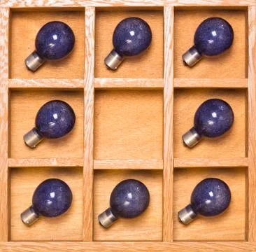 Shadow box with collection of flash bulbs Stock Photos