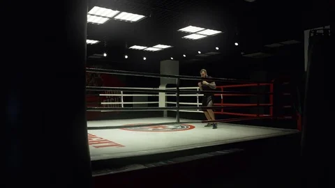 Shadow Boxing in the ring. The General plan Stock Footage 75025193