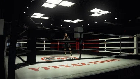 Shadow Boxing in the ring. The General plan Stock Footage 75025280