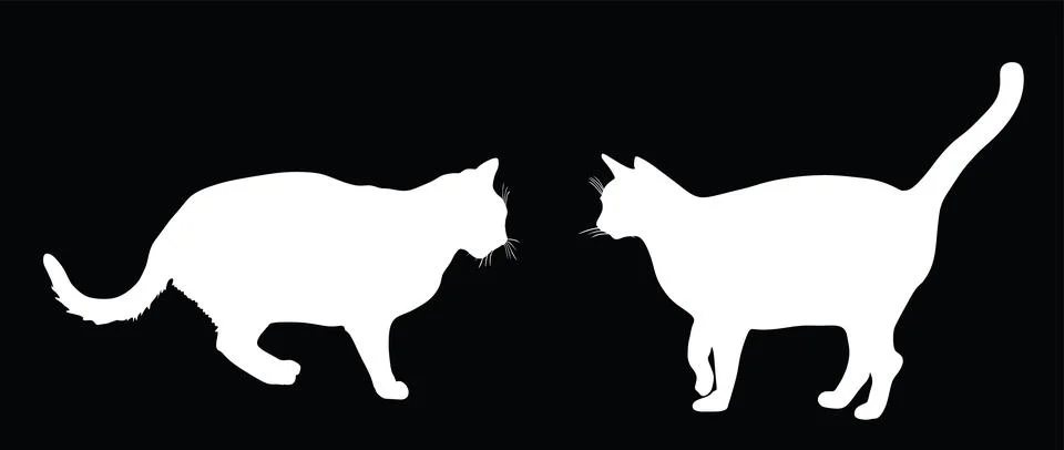 Shadow cats in love vector silhouette illustration isolated Stock Illustration