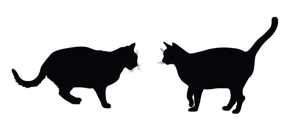 Shadow cats in love vector silhouette illustration isolated Stock Illustration