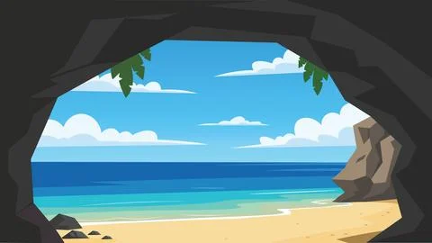Shadow Cavern Bali Beach Flat Design Illustration Illustrazione stock