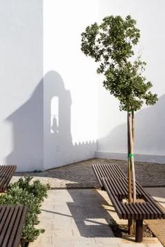 Shadow of the Chappell on the White Wall Stock Photos