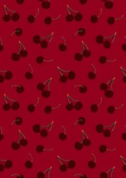 Shadow of cherry fruits seamless pattern on red background, Red fruits berry  Stock Illustration