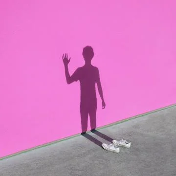 Shadow city wave boy los angeles happy magic pink wall shoes and shadows Stock Photos