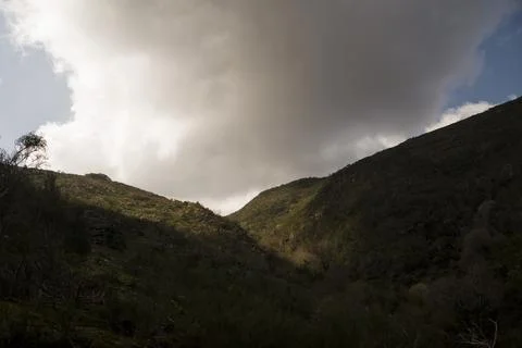 Shadow contrast from the clouds in a Mountain landscape Stockfoto's