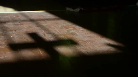The shadow of the cross in the church Stock Footage