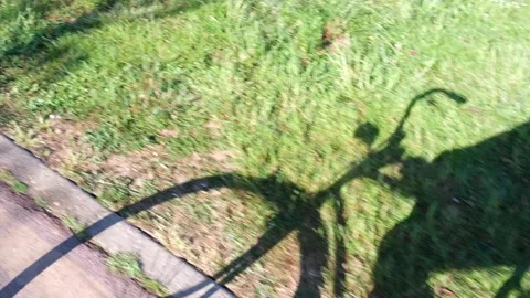 Shadow of a cyclist on a biking lane in spring Stock Footage 151859072