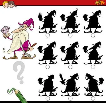 Shadow differences game Cartoon Illustration of Find the Shadow without Di... Stock Photos
