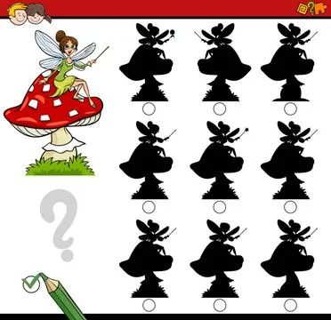 Shadow differences game with fairy Cartoon Illustration of Find the Shadow... Foto stock