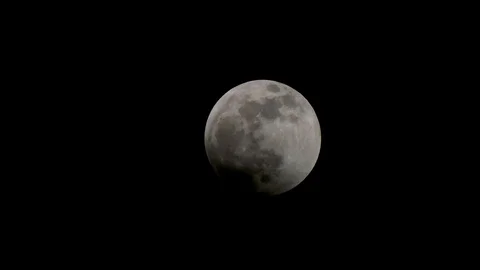 Shadow of eclips on lower half of super moon in dark sky Stock Footage 104636160