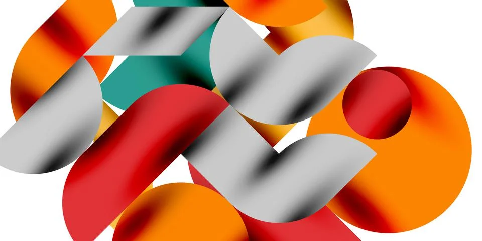 Shadow effect shiny circles and round triangles geometric modern art. Vector Ilustración de archivo