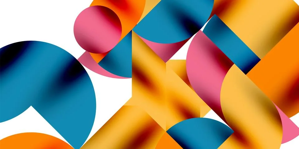 Shadow effect shiny circles and round triangles geometric modern art. Vector Ilustración de archivo