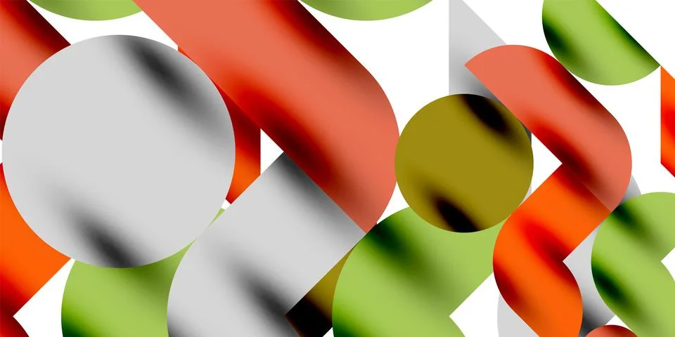 Shadow effect shiny circles and round triangles geometric modern art. Vector Ilustración de archivo