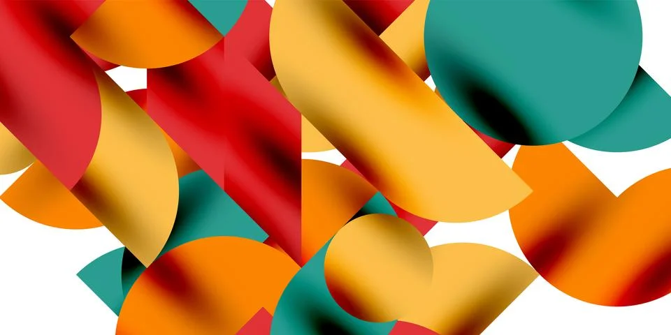 Shadow effect shiny circles and round triangles geometric modern art. Vector Ilustración de archivo