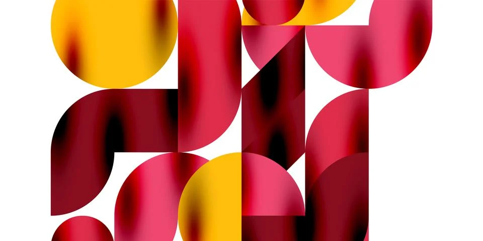 Shadow effect shiny circles and round triangles geometric modern art. Vector Ilustración de archivo