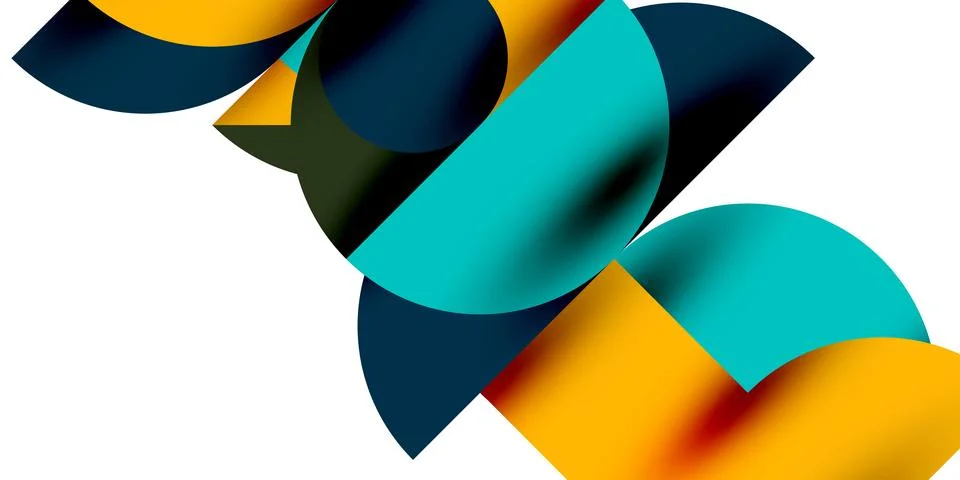 Shadow effect shiny circles and round triangles geometric modern art. Vector Ilustración de archivo