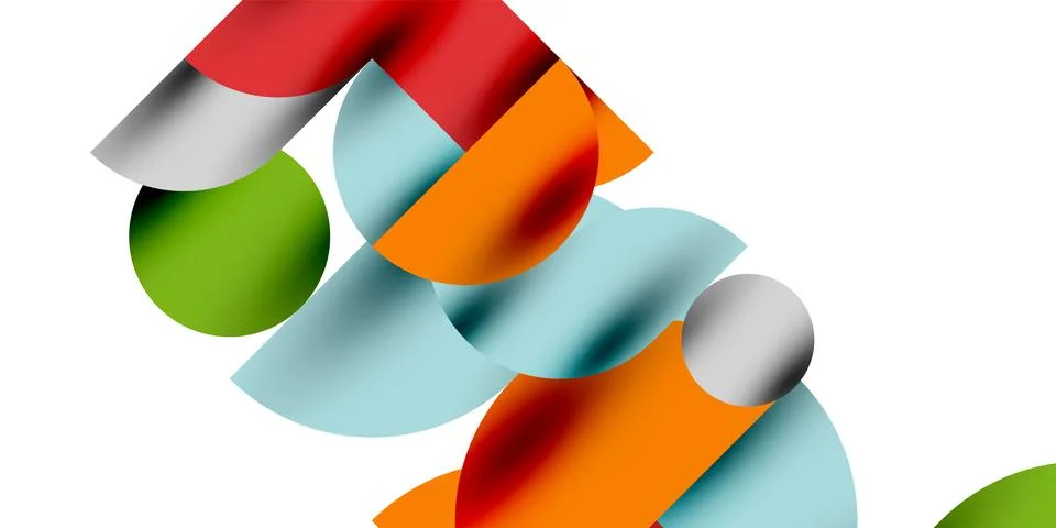 Shadow effect shiny circles and round triangles geometric modern art. Vector Ilustración de archivo