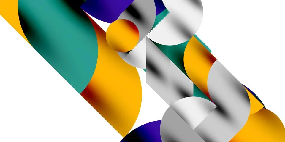 Shadow effect shiny circles and round triangles geometric modern art. Vector Stock Illustration