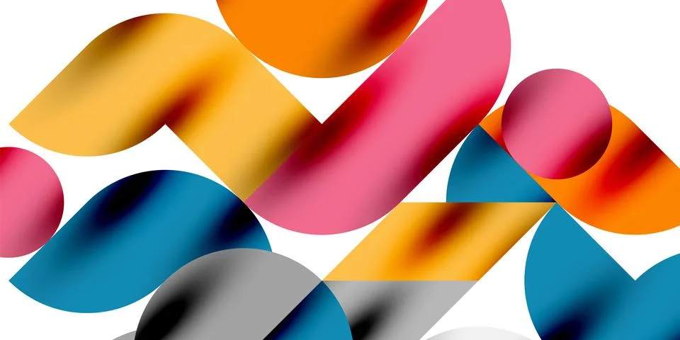 Shadow effect shiny circles and round triangles geometric modern art. Vector Ilustración de archivo